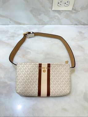 Michael Kors Beige Logo Stripe Belt Bag